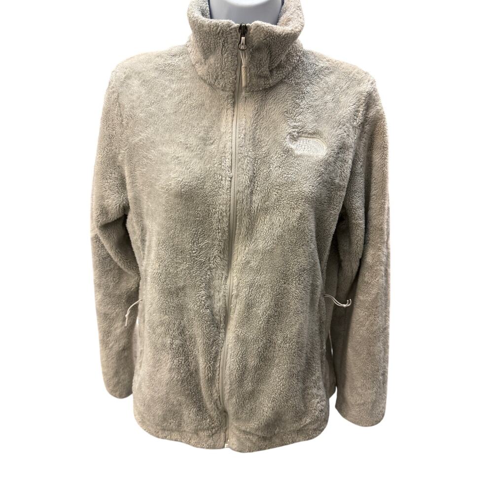 The North Face Osito Womens Medium Polyester Fleece Jacket Gray zip white logo